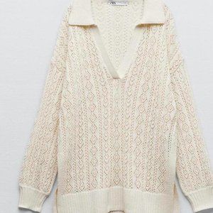 Zara Womens Cream and White Jumper
